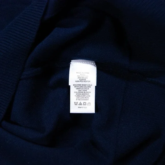 CeCe Navy Blue Sweater Top Polka Dot Sheer Sleeves Mock Neck Blouse Women Size M - Picture 9 of 10